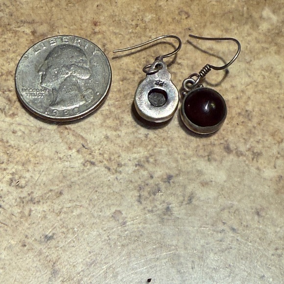 Sterling Silver Garnet Black Drop Earrings - Picture 3 of 4